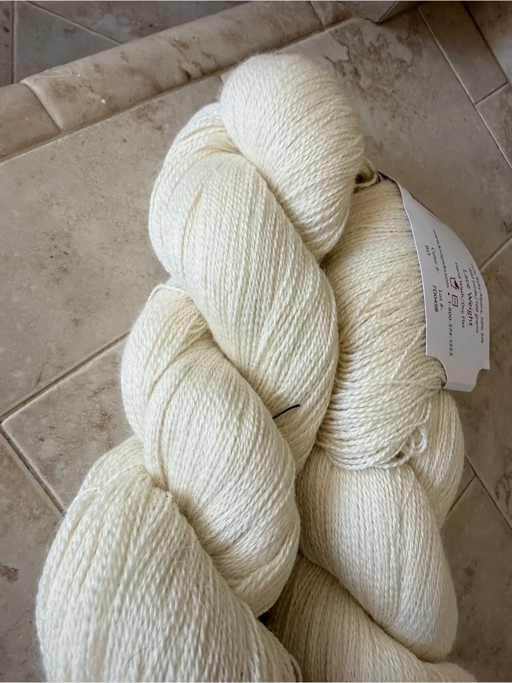 Knit Picks Shimmer Bare (Cream) Lightweight Wool /Silk Blend Yarn 2 Hanks